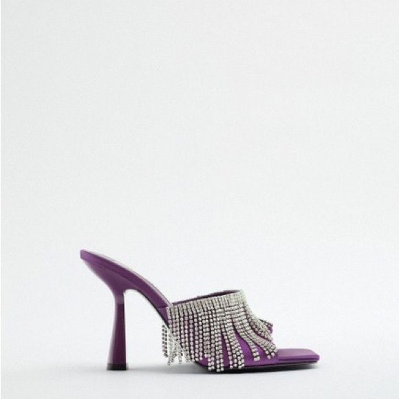 New Zara Purple Sparkly Rhinestone Heeled Sandals 3800/810 Size 6.5 7.5 8 9 - Picture 3 of 12